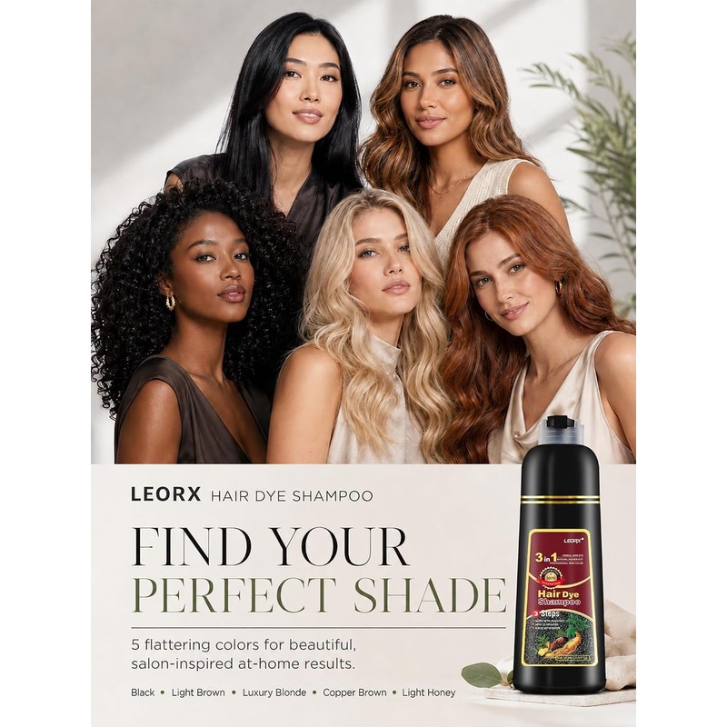 Leorx Dark Brown Hair Dye Shampoo 3 in 1, 15