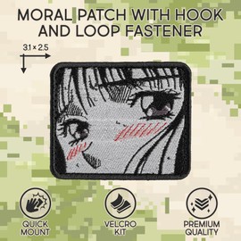 SHEVRONESS Anime Girl Eyes Tactical Funny Morale Patch for Hats, Vests, Jeans, Backpacks, All Clothes, and Gear - Highly Durable and Incredibly Resistant to Fading and Tearing - 3.1 x 2.5 in