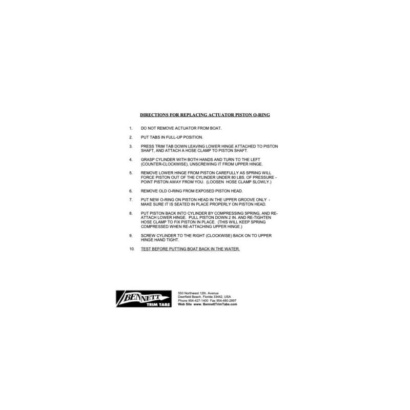 Bennett Marine Trim Tab Actuator O-ring seal kit, A1120, A1121,