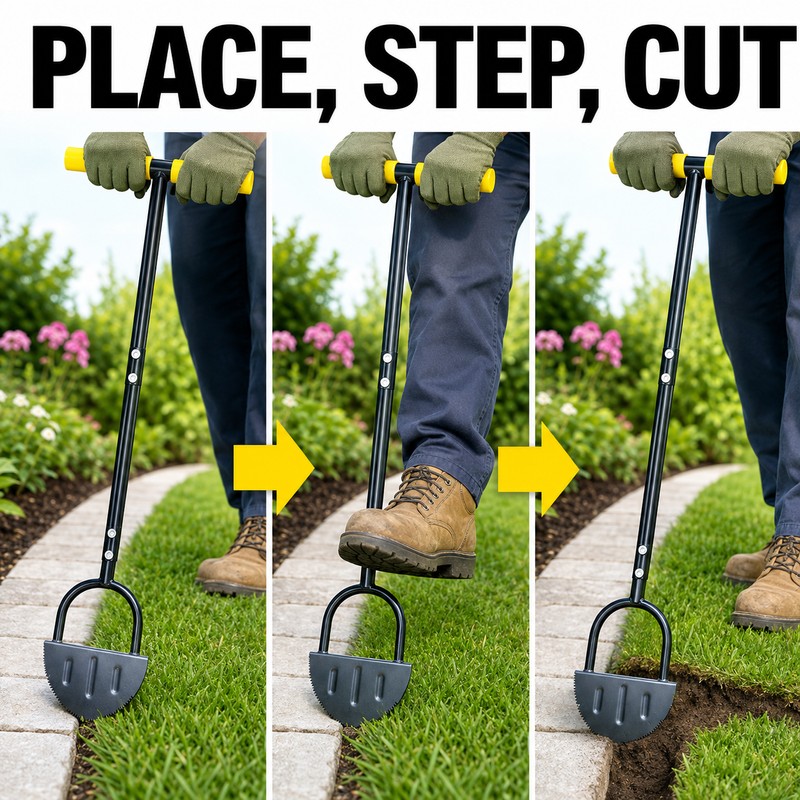 Half Moon Garden Edger Tool for Lawn Borders - Manual