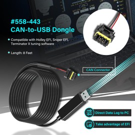 Bzumperyz EFI 558-443 CAN to USB Dongle, Communication Cable Compatible with Holley EFI, Sniper EFL, Terminator X, Direct Data Log to PC (8 Feet)
