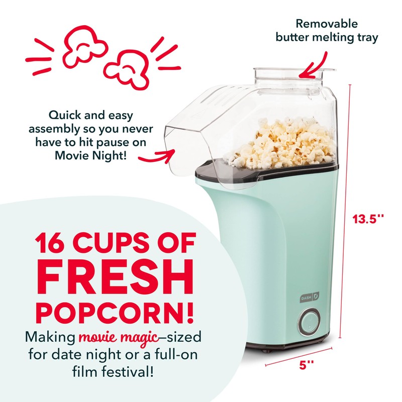DASH Hot Air Popcorn Popper Maker with Measuring Cup to