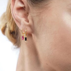 Women's Gold Earrings with Green Drop, Hoop Earrings Gold for Women, 14 Carat Gold Earrings, Hoop Earrings Gold for Girls and Men, 2 Pieces