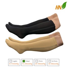HealthyNees 15-20 mmHg Zipper Compression Wide Big Calf Socks 2 Pack Closed Toe (2 Pairs Mix, M)