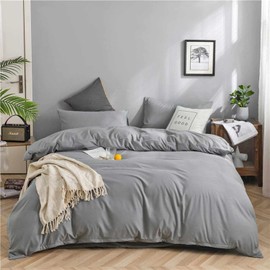 Nanko Grey Queen Size Comforter Set, Winter Spring Soft Microfiber Reversible Down Alternative Quilted Duvet Insert, Modern Neutral Bedding Sets Bed in a Bag for Women Men, 88 x 90 inch 3pcs, Gray