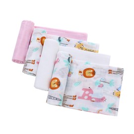 LAT Muslin Cloths for Baby, 4 Pack 70 * 80cm Baby Muslin Squares Burp Cloths for Newborns, 100% Cotton Soft and Breathable Washcloths Muslin Swaddle Blanket for Newborns (Giraffe+Pink+White)