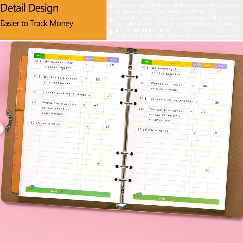 Rancco A6 Budget Planner Refill Paper, 90 Pages Colorful 6-Ring