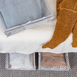 Household Essentials Under Bed Zippered Sweater Storage Bags with Clear Vision Panel, Set of 3, Silver,Gray
