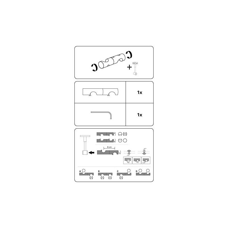 Gardinia Ceiling Bracket Adapter for Curtain Rods, 2-Rod Holder, Open,