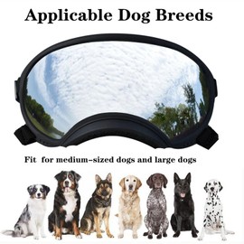 Soft Samll Dog Sunglasses Dog Goggles for Large Breed UV/Wind/Dust Protection Winproof Dog Puppy Sunglasses Pet Glasses Eye Wear with Adjustable Strap (Black Frame & Silver Lens/Large)