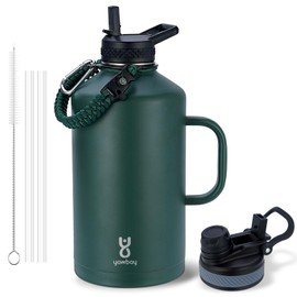 Insulated Water Bottle 128 oz with 2-in-1 Straw Lids & Handle,1 Gallon Water Bottle Flask Jug with Paracord Handle Leak Proof Large Big Water Bottle for Hiking,Sports,Camping,Long Drive,Fishing