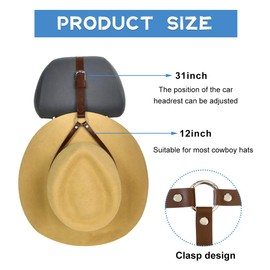 Ohleats Cowboy Hat Holder for Truck, Leather Car Cowboy Hat Rack to Keep Your Hats in Shape Securely, Vehicle Seat Hard Hat Holder Clothes Coat Hanger, Interior Car Accessories (Dark Brown)