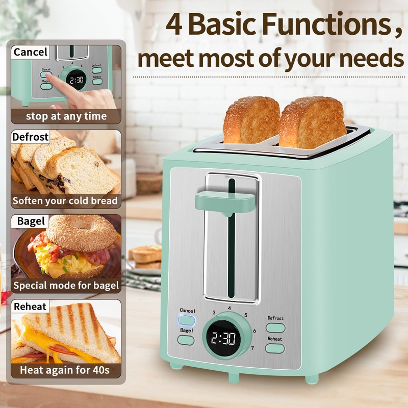 SEEDEEM Toaster 2 Slice, Bread Toaster with LCD Display, 7