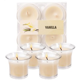 HYOOLA Clear Cup Scented Votive Candles - Vanilla - 12 Hour Burn Time - 4 Pack - European Made