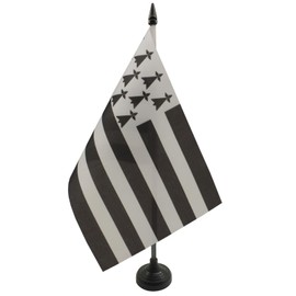 Brittany Table Flag 5'' x 8'' - French Region of Bretagne Desk Flag 21 x 14 cm - Black Plastic Stick and Base - Drapeau Bretagne AZ FLAG
