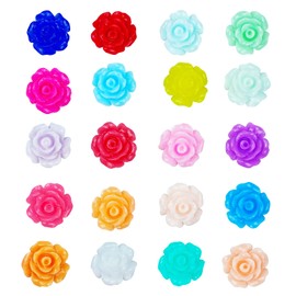 HOVEOX 300Pcs Resin Rose Flower 10mm Assorted Colors Resin Rose Flower Beads Rose Flower Resin Flat Back for Scrapbooking Craft Making