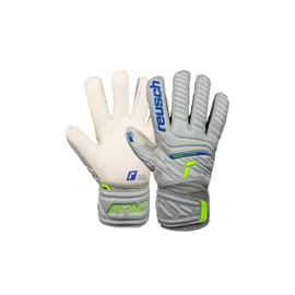 Reusch Attrakt Grip Finger Junior 5272810 Unisex Goalkeeper Gloves for All Playing Field Surfaces Vapor Grey/Safety Yello, 8