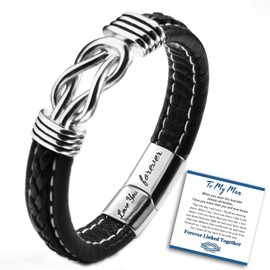 SUNSH Braided leather bracelet Forever Linked Together - Men's stainless steel braided leather bracelet with quote cuff 9 inch bracelet To My Man