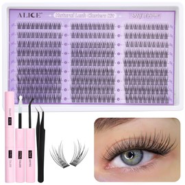 ALICE Natural Lash Clusters Kit Wispy Lash Extension Kit Thin Band Cluster Eyelash Extension Kit 270pcs C-Curly 10-14mm Individual Lashes with Lash Glue Bond and Seal Self Application at Home