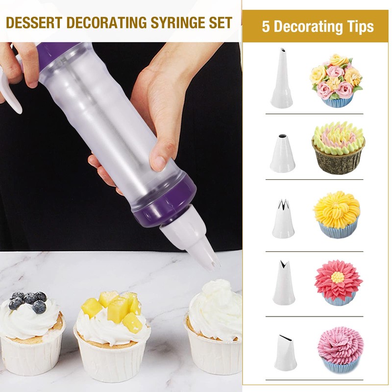 Dessert Decorating Syringe Set, Icing Dispenser Cupcake Filling Injector, 7