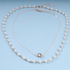 Yheakne Boho Layered Crystal Necklace Choker Gold Pearl Choker Necklace Solatire Rhinestone Pendant Necklace Vintage Rosary Pearl Necklace Jewelry for Women and Girls