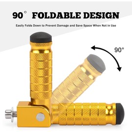 XINGWU M8 Motorcycle Foot Pegs 90 Degree Foldable Bike Pegs CNC Anti-Skid Universal for Super 73 Yamaha Honda Suzuki Aprilia Electric Car Motorbike Scooter Mini Bike Ebike Dirt Bike Go Kart (Gold)