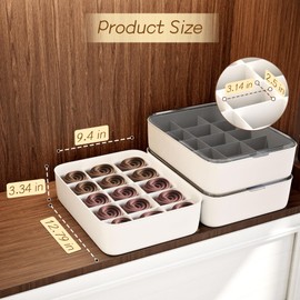 TidyTale Sock and Underwear Organizer for Drawer with Lid–15-Grid Plastic Storage Box for Closet and Dresser, Tie Organizer for Men, Hijab & Necktie Holder, Underwear and Sock Storage Bin, Sock Holder