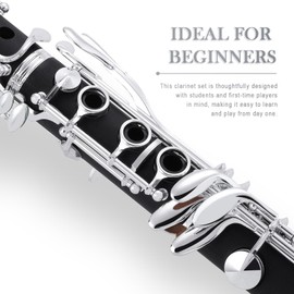 SONICAKE B Flat Clarinet for Beginner & Student, Nickel-plated Bb Ebonite Clarinet 2 Barrels, Reeds with Cleaning Kit, White Gloves and Hard Case, Black, QCR-01