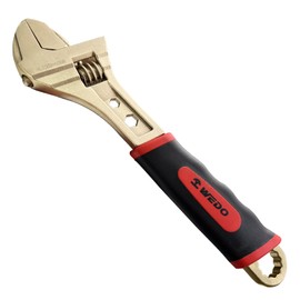 WEDO Non-Sparking Adjustable Wrench with Plastic Handle,Size 30 * 250mm,10" Spark-free Safety Multifunctional Adjustable Wrench,Aluminum Bronze,DIN Standard, BAM & FM Certificate
