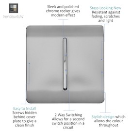 Trendi 1 Gang 2 Way 10 Amp Rocker Chrome Light Switch Glossy Stainless Steel (3 Pack)