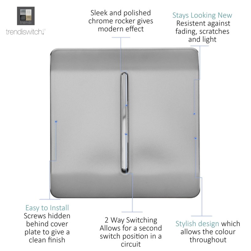 Trendi 1 Gang 2 Way 10 Amp Rocker Chrome Light