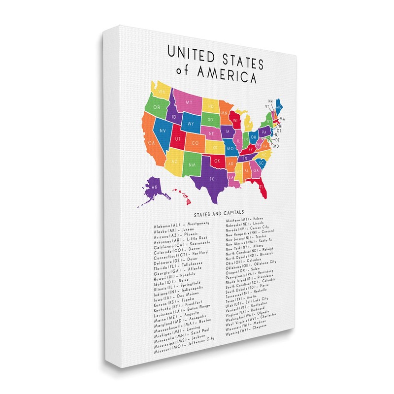 Stupell Industries USA Map State Abbreviations and Capitals Playful Tones