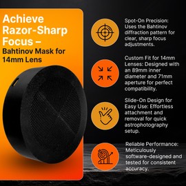 SplashNColor Bahtinov Mask for Samyang 14mm Lens – Slide-On Lens Cap and Precision Focusing Aid for Astrophotography – Essential Telescope Accessories for Sharp Focus in Night Sky Imaging