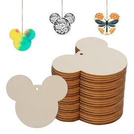 Tmflexe Mouse Head 30Pcs Unfinished Wooden Gift Ornaments DIY Craft Birthday Present-30Pack Paintable Blank Natural Mouse Head Cutouts Hanging Wood Slices for Kids Art Crafts DIY Gift Party Supplies