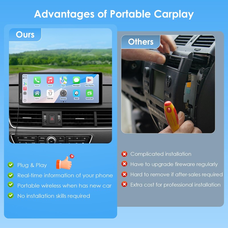 CARPURIDE 10.26 Inch Wireless/Wired Apple CarPlay, Android Auto and Mirror