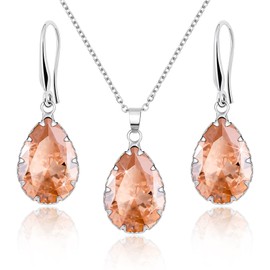 Linawe Citrine Crystal Jewelry Sets for Women, Yellow Diamond Pendant Necklace, Rhinestone Drop Dangle Teardrop Earring Set, Birthstone Cubic Zirconia Matching Wedding Jewelry Silver