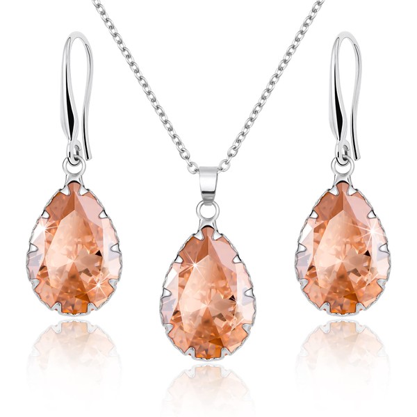 Linawe Citrine Crystal Jewelry Sets for Women, Yellow Diamond Pendant