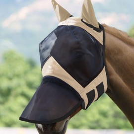 Harrison Howard CareMaster Pro Luminous Horse Fly Mask Large Eye Space Long Nose with Ears UV Protection for Horse Light Champagne Large Full Size