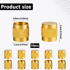 1/4" Flare Caps, 10 Pcs Brass Compression Cap Stop Valve Cap for Plumbing and HVAC Quick Seal Adapters (Gold)