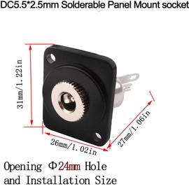RUNCCI-YUN 5.5 x 2.5 mm DC Hollow Plug 2 Pin DC Panel Mount Plug DC Power Jack Socket DC5525 Soldering Socket Female Panel Mount Connector 5.5 x 2.5 mm DC Connector Low Voltage Connector