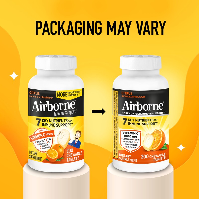 Airborne 1000mg Vitamin C with D and Zinc, Multivitamin Immune