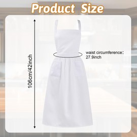 Tucnoeu Aprons for Women with Pockets, Long White Cute Apron, Cooking Aprons for Women,White Vintage Apron with Long Ties and Pockets