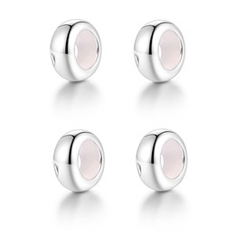 GW Clip Stopper Charms 925 Sterling Silver Round Rondelle Spacer Beads for Charm Bracelets 3mm, Gift for Women Girls (4pcs Silver Charm Stopper)