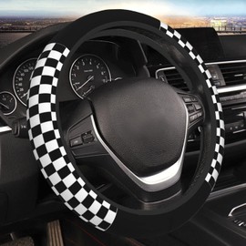 Chess Board Steering Wheel Cover Black and White Checker Car Accessories Non-Slip and Comfortable Unisex Universal Steering Wheel Cover 15 Inch for Women Men