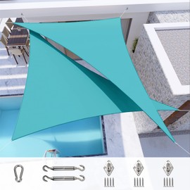 Windscreen4less 10'x24'x26' Waterproof Sun Shade Sail Triangle Shade Canopy Cover UV Block with Hardware Kit for Backyard Patio Deck Balcony Pergola Garden Outdoor (Turquoise)