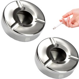 YUNYU Windproof Ashtray Set of 2 - Stainless Steel Outdoor Ashtray with Lid (Diameter 12 cm) | Camping, Balcony & Garden | Rustproof & Dishwasher Safe