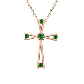Dabangjewels Round Cut 14k Over .925 Sterling Silver Rose Gold Green Emerald Cross Pendant Necklace for Christmas for Womens.