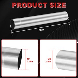 LCGP 2.5" Custom Mandrel Straight Exhaust Pipe, 30" Long, Made of High Quality Stainless Steel Fit 2.5 Inch Exhaust Pipe