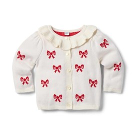 Janie and Jack Baby Girls' Bow Icon Ruffle Cardigan (Infant), Cream