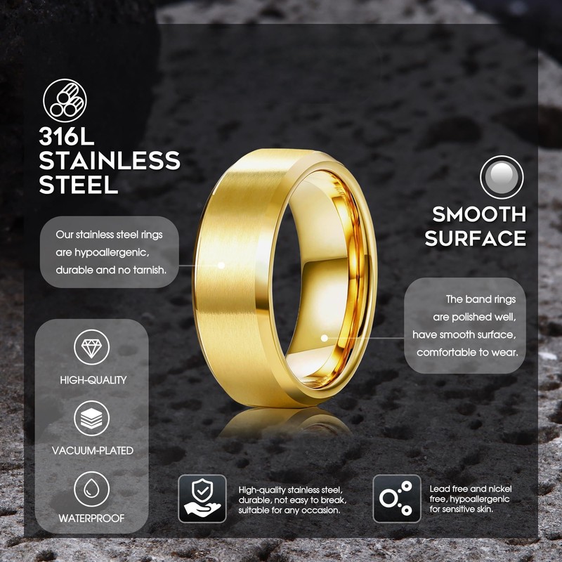 Sanfenly Stainless Steel Rings for Men Women 8MM Wedding Band